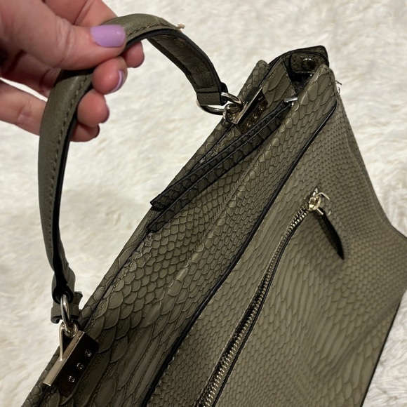 Guess Georgie satchel Olive green with Crossbody Strap Snake Skin Print - Picture 10 of 16